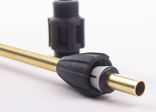 photo of our brass sprayer lance for our range of Mesto sprayers.  The photo is a close up showing the o ring and female threaded connector.