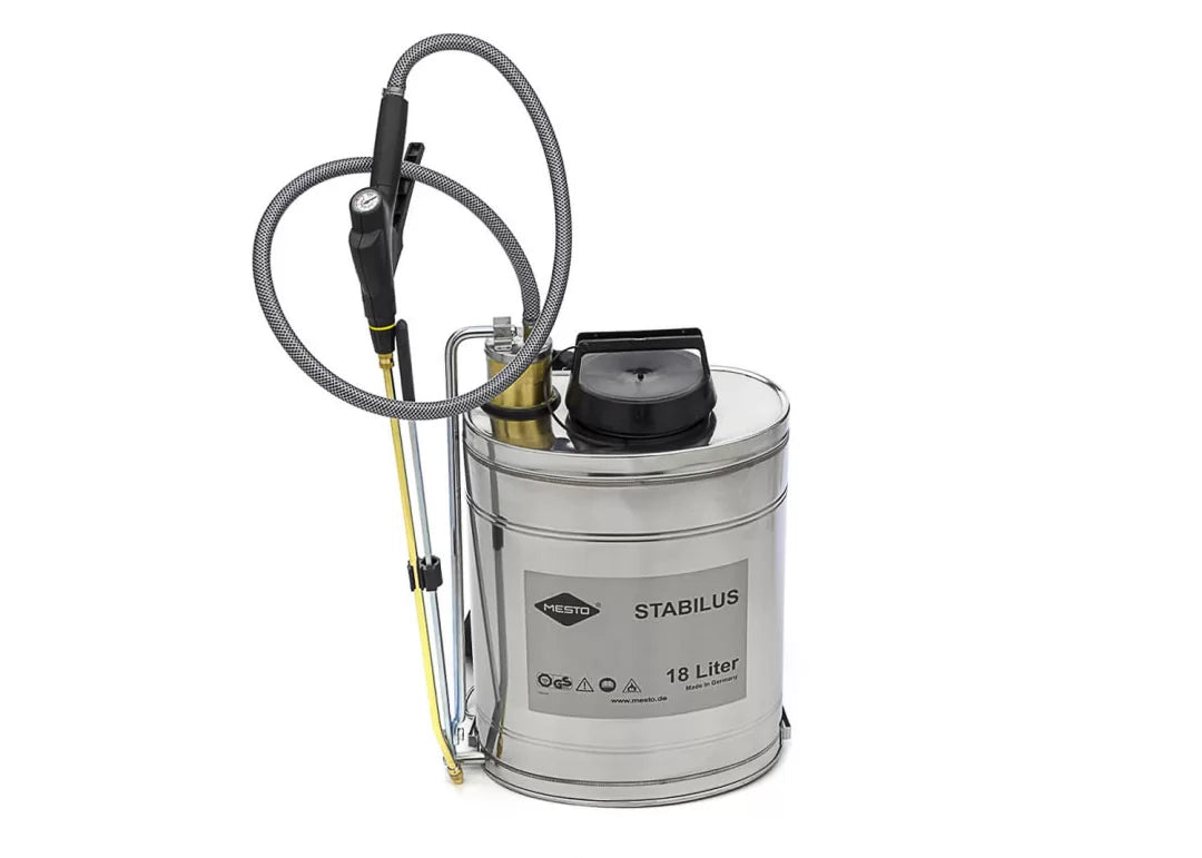 photo showing the front of our 18 litre stainless steel knapsack sprayer