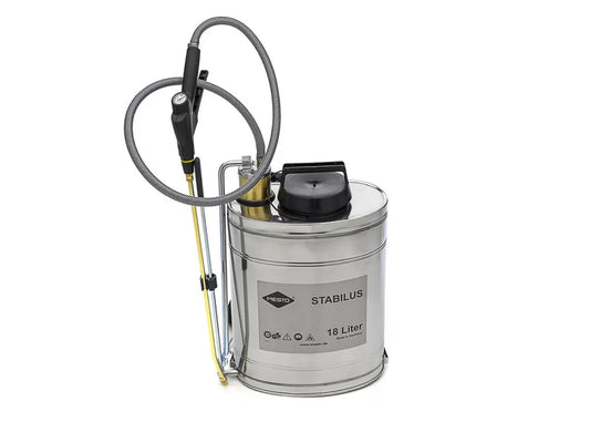 photo showing the front of our 18 litre stainless steel knapsack sprayer