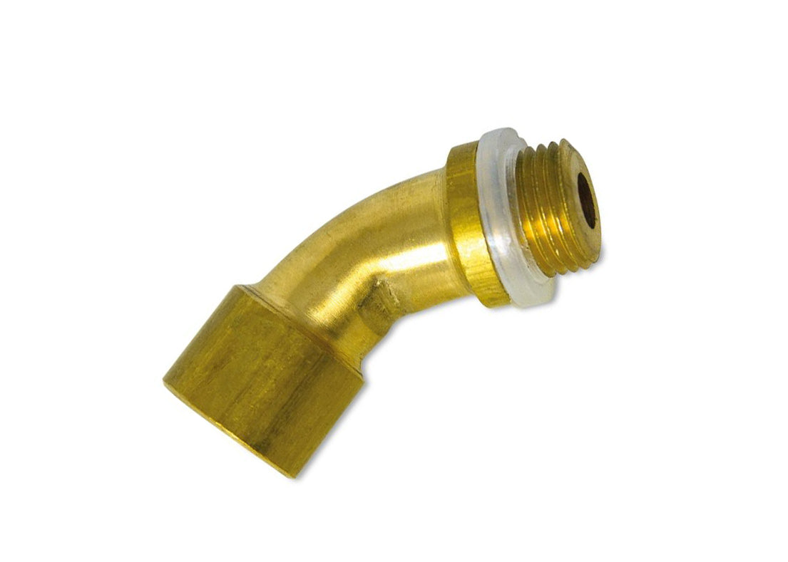 photo showing our brass elbow that is to be used with our brass lances and lance extensions to change the spray angle.