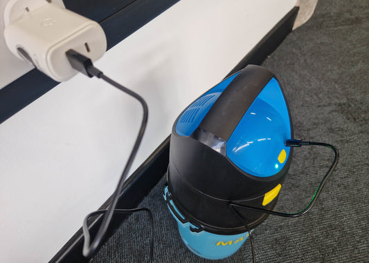 photo showing the charging of our electric garden sprayer