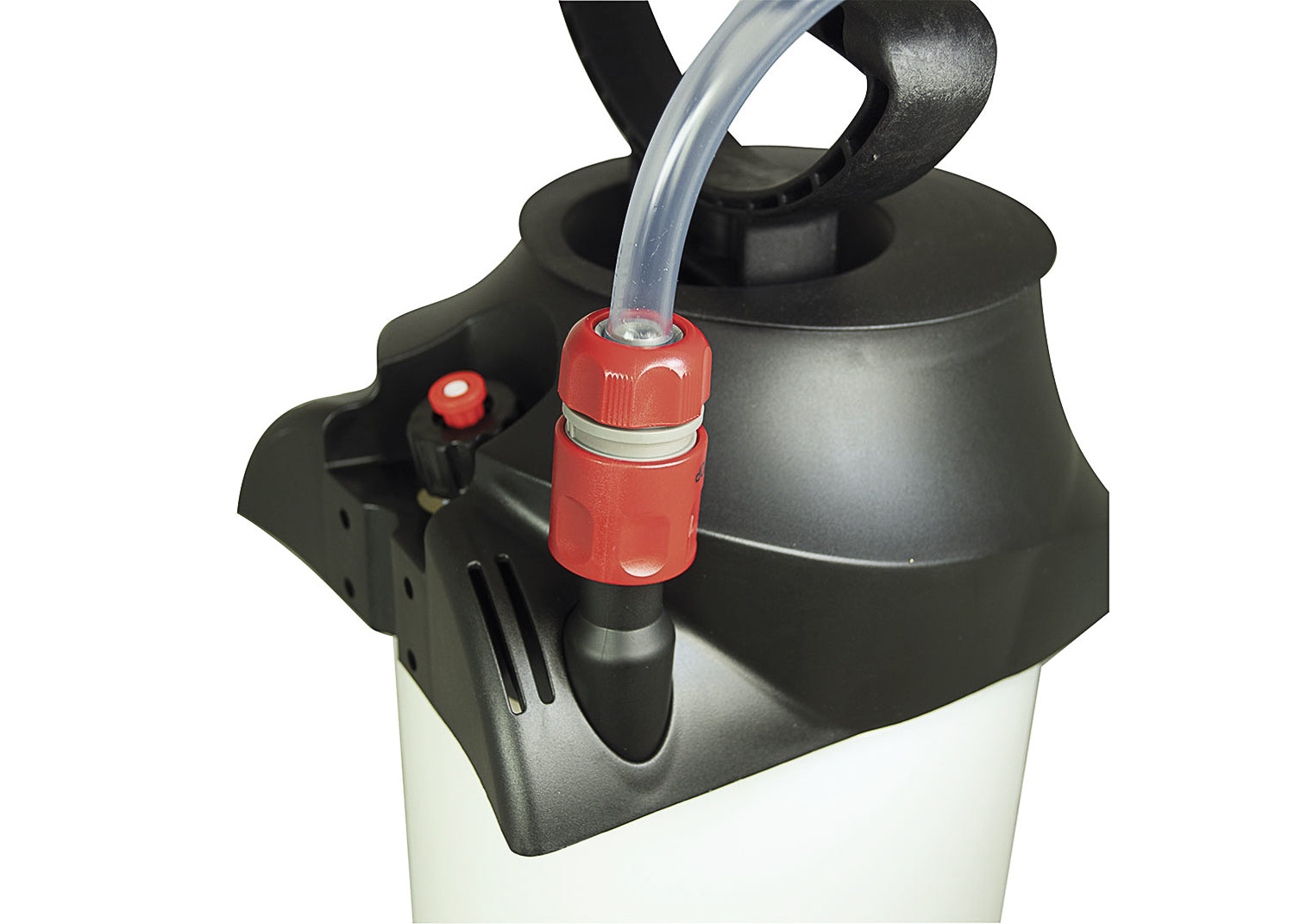 photo showing the hose connection for our dust suppression tank. supplying water to stop dust during construction and to cool cutting tips