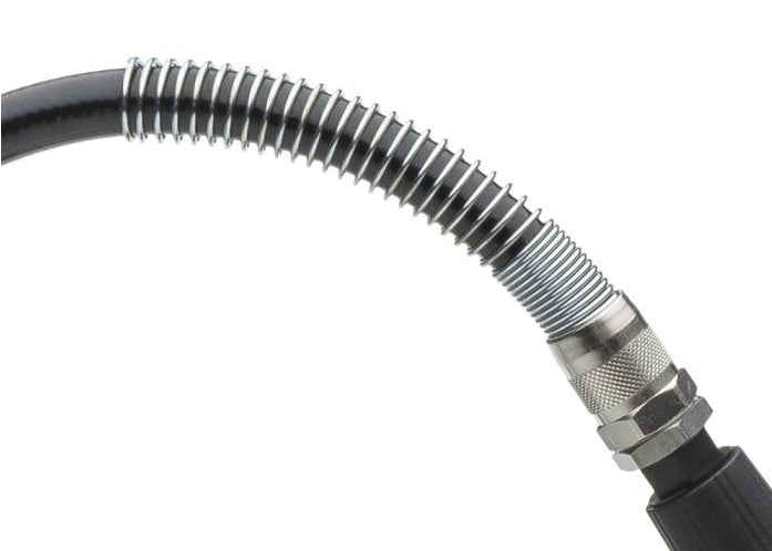 photo showing the hose flexible support collar that is fitted to our high chemical resistance stainless steel sprayers