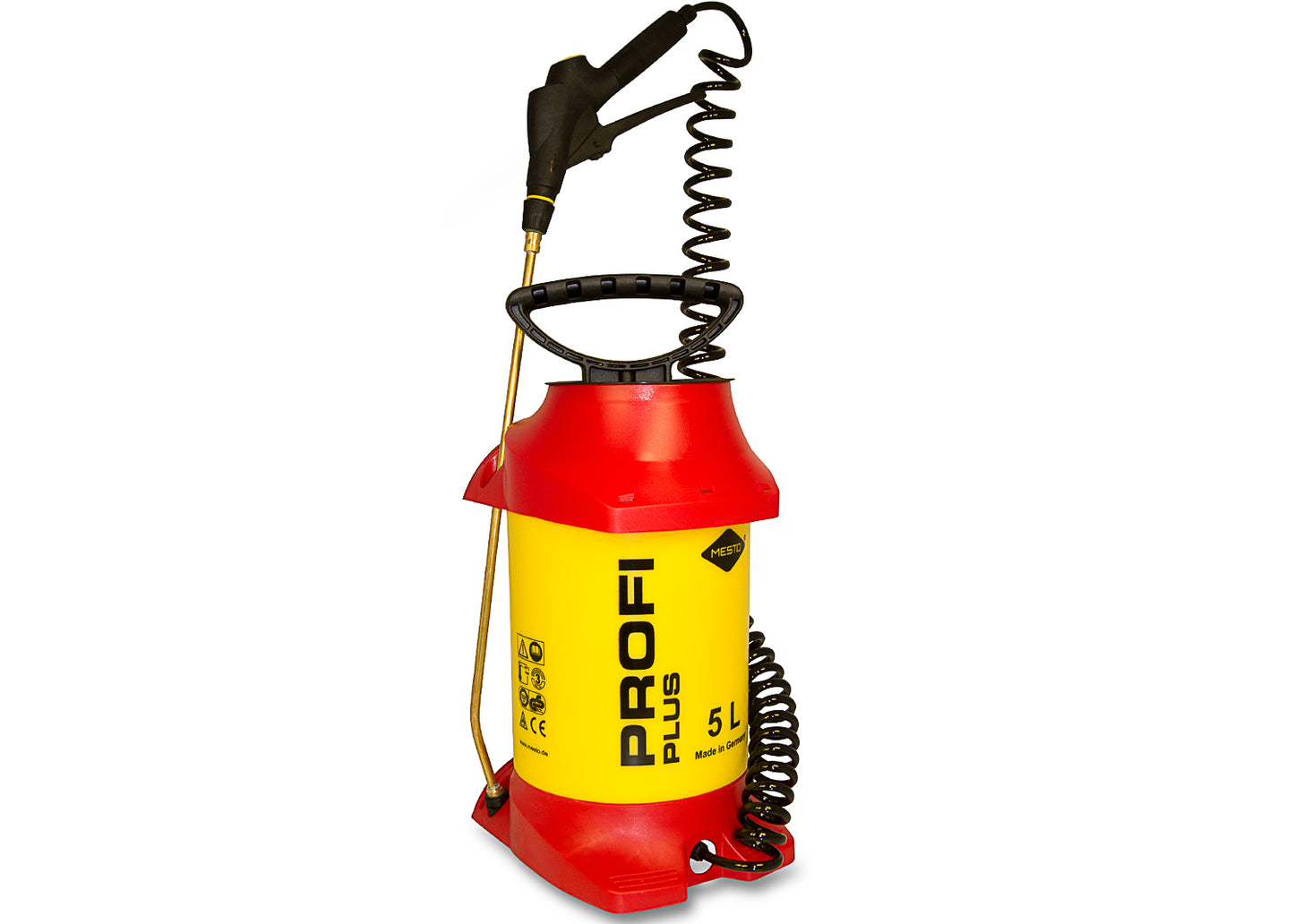 garden sprayer with 5 litre capacity and 2.5 metre recoil hose for weed killers and moss killing